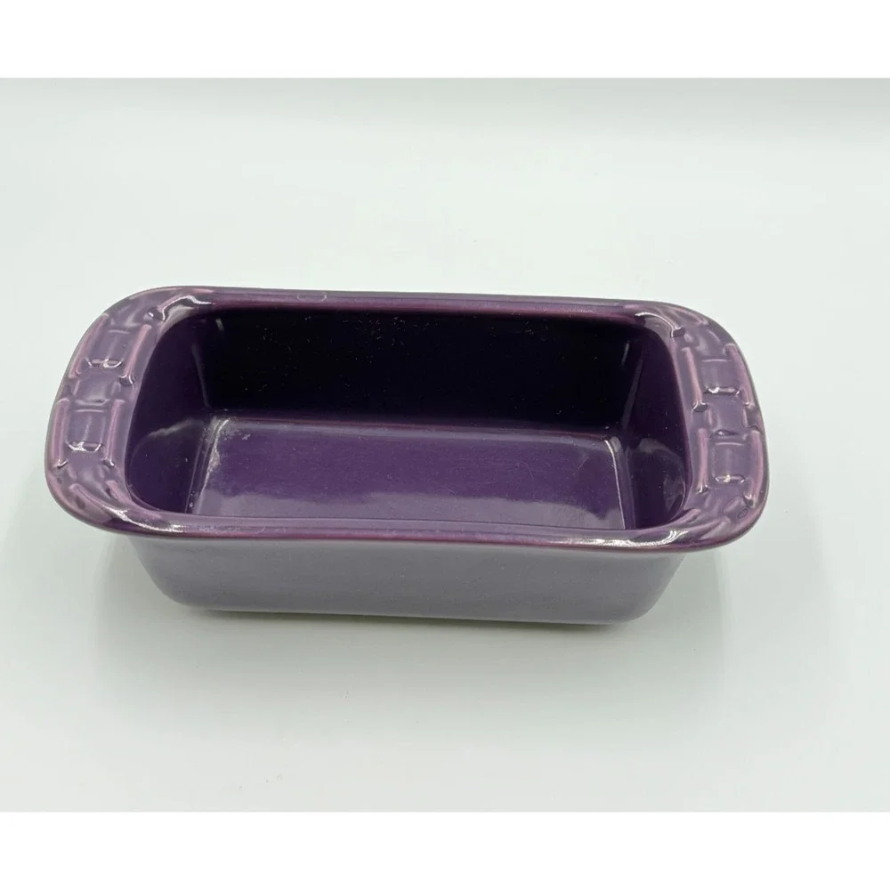 Vintage Longaberger Pottery Woven Traditions Eggplant Purple Small Loaf Pan Dish